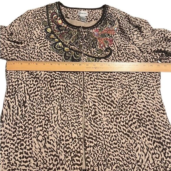 Chico's Sequin Tan Animal Print Long Sleeves Jacket Size Large - Picture 10 of 12